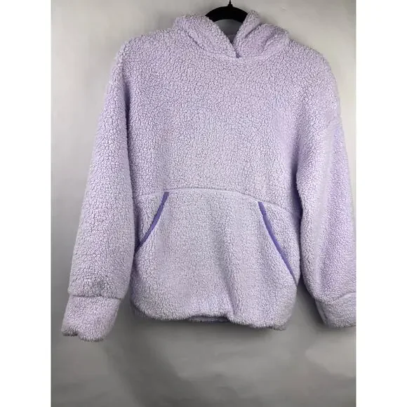 Athleta Girl Hooded Sherpa Pullover, Lavender Purple Fleece Cozy Kangaroo Pocket - Picture 2 of 16